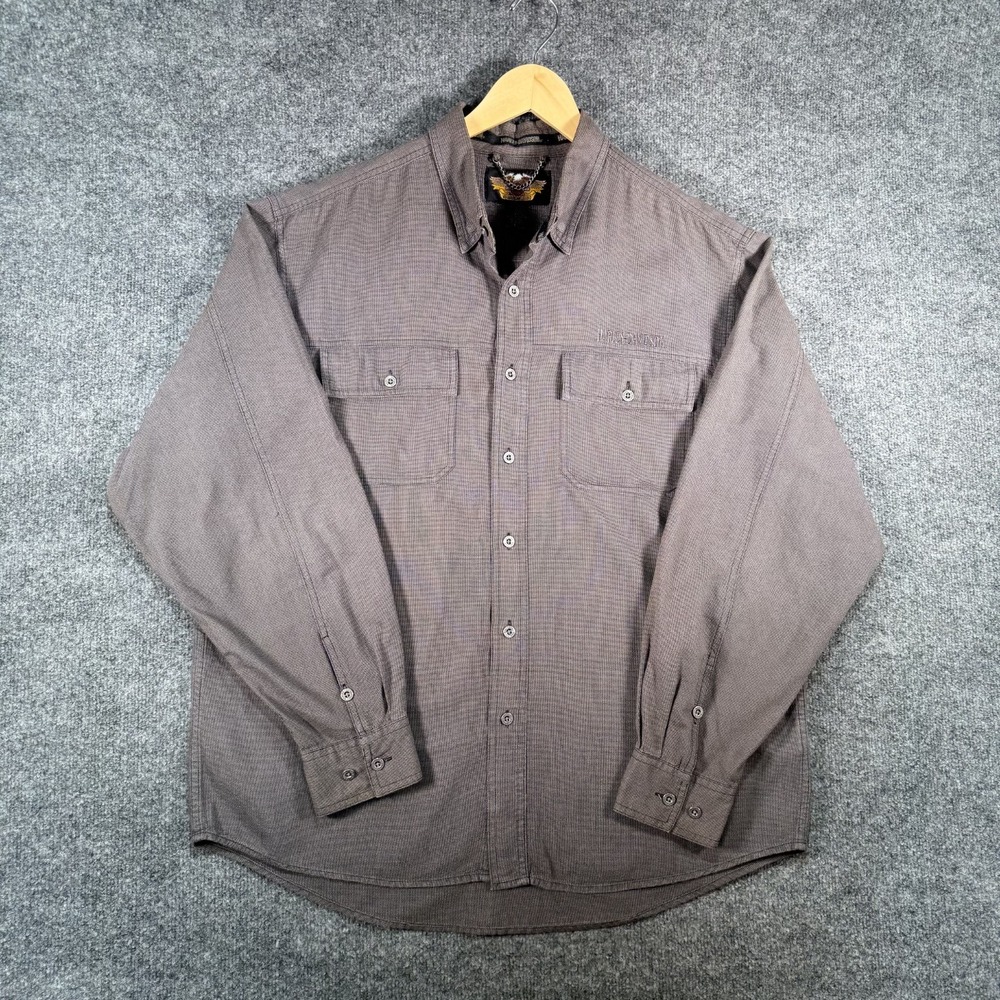 Harley-Davidson Work Shirt Mens L Gray Embroidered Biker Motorcycle Vintage 90's